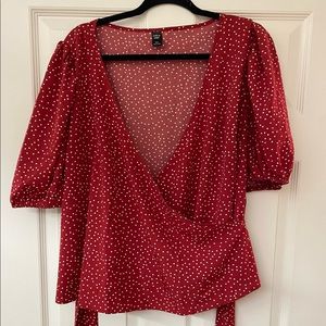 Red Polka Dot Wrap Top